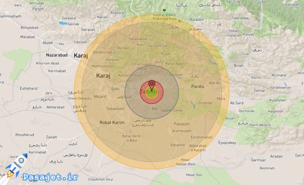 شعاع انفجار بمب اتم در تهران